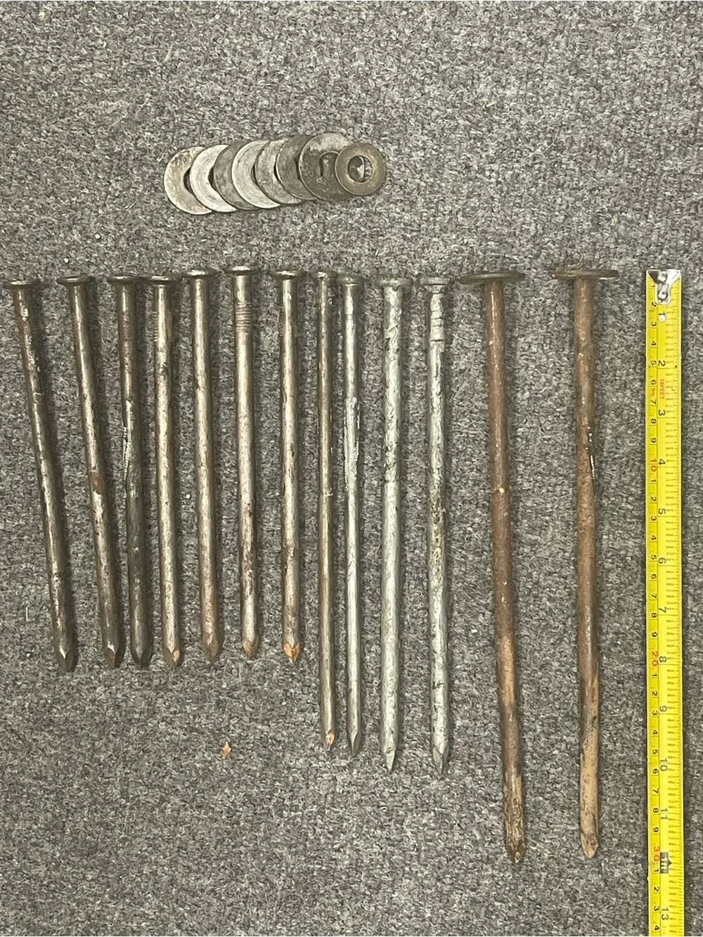 Vintage Assorted Metal Tent Stakes and Washers - galvanized